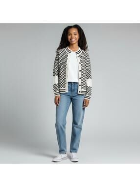 Dressed in Lala Get What I Want Grandpa Check Cardigan in Black And White - L/XL